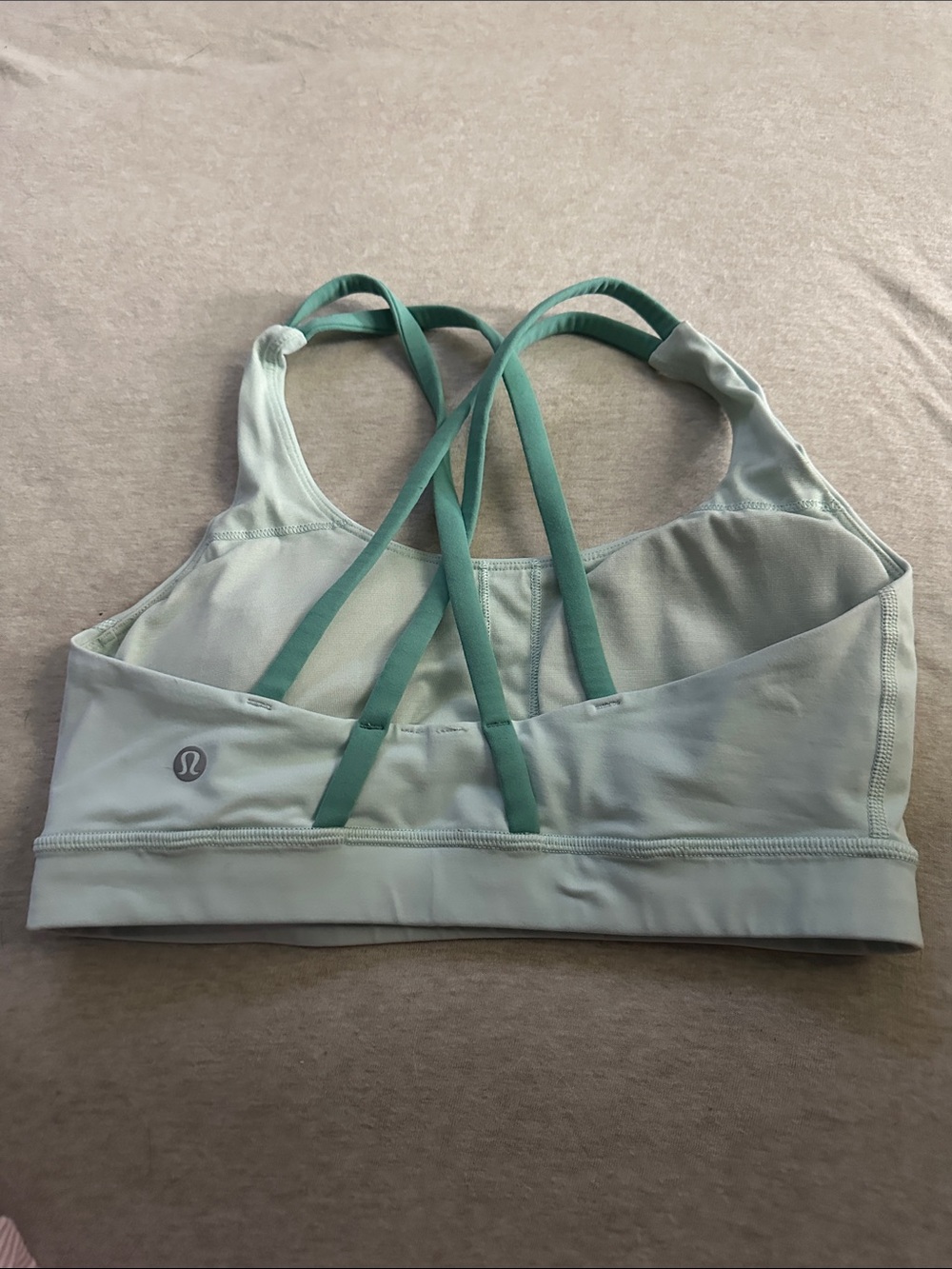 lululemon athletica Light Mint Energy Bra with Teal Straps